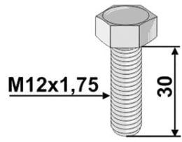 Technische Zeichnung: Industriehof® Sechskantschraube M 12 x 1,75 x 30 - 10.9 ohne Sicherungsmutter für Perfect