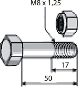 Technische Zeichnung: Industriehof® Sechskantschraube M 8 x 1,25 x 50 - 10.9 mit Sicherungsmutter für Agria