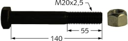 Technische Zeichnung: Industriehof® Sechskantschraube M 20 x 2,5 x 140 - 10.9 mit Sicherungsmutter für Perfect