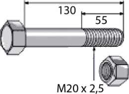 Technische Zeichnung: Industriehof® Sechskantschraube M 20 x 2,5 x 130 - 10.9 mit Sicherungsmutter für Sauerburger