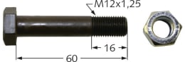 Technische Zeichnung: Industriehof® Sechskantschraube M 12 x 1,25 x 60 - 10.9 mit Sicherungsmutter für Perfect