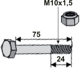 Technische Zeichnung: Industriehof® Sechskantschraube M 10 x 1,5 x 75 - 12.9 mit Sicherungsmutter für Votex, Vogel & Noot