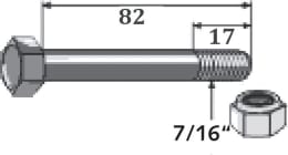 Technische Zeichnung: Industriehof® Sechskantschraube 7/16'' UNF x 82 - 10.9 mit Sicherungsmutter für Mulag, Rasant