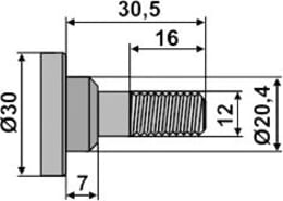 Technische Zeichnung: Industriehof® Messerschraube M 12 x 1,75 x 30,5 - 10.9 für Mulcher Joskin
