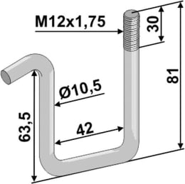 Technische Zeichnung: Industriehof® Zinkenhalter 81/63,5 x 42 x 10,5 mm für Striegelzinken Rahmen 40 x 40 mm, universal