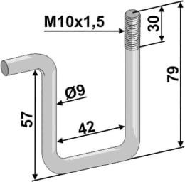 Technische Zeichnung: Industriehof® Zinkenhalter 79/57 x 42 x 9 mm für Striegelzinken Rahmen 40 x 40 mm, universal