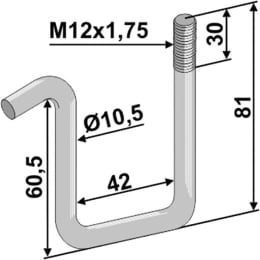 Technische Zeichnung: Industriehof® Zinkenhalter 81/60,5 x 42 x 10,5 mm für Striegelzinken Ø 8–9 mm, Rahmen 40 x 40 mm