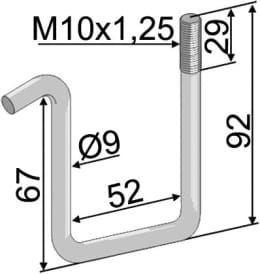 Technische Zeichnung: Industriehof® Zinkenhalter 92/67 x 52 x 9 mm für Striegelzinken Rahmen 50 x 50 mm, universal