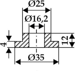 Technische Zeichnung: Industriehof® Innenbuchse 12 x 4,4/9,4 mm, Ø innen 16,2 mm, Ø außen 25 mm, 35 mm, für Sovema