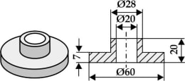 Technische Zeichnung: Industriehof® Innenbuchse 20 x 4/20 mm, Ø innen 20 mm, Ø außen 28 mm, 60 mm, für Gilbers
