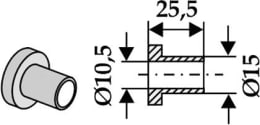 Technische Zeichnung: Industriehof® Innenbuchse 25,5 x 2,25 mm, Ø innen 10,5 mm, Ø außen 15 mm, für Bomford, Epoke, Noremat