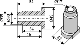 Technische Zeichnung: Industriehof® Innenbuchse 54 x 2,5/7 mm, Ø innen 30 mm, Ø außen 35 mm, 49 mm, für Szolnoki, Ungarn