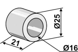 Technische Zeichnung: Industriehof® Buchse 16 x 24 x 21 mm, für Falc, Gilbers, Herder, Müthing, Noremat, Quivogne,Turner