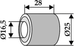Technische Zeichnung: Industriehof® Buchse 16,5 x 25 x 28 mm, für Claas, Ferri, Kuhn, Nobili, Vogel & Noot