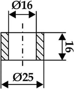 Technische Zeichnung: Industriehof® Buchse 16 x 25 x 16 mm, für M.E.A.A.T.