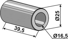 Technische Zeichnung: Industriehof® Buchse 16,5 x 25 x 39,5 mm, für Bomford, Mc Connel