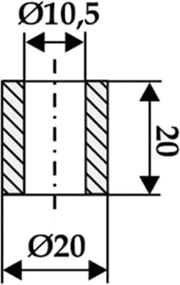 Technische Zeichnung: Industriehof® Buchse 10,5 x 20 x 20 mm, für Tünnissen & Stocks