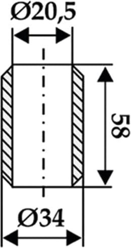 Technische Zeichnung: Industriehof® Buchse 20,5 x 34 x 58 mm, für Agram, Taarup