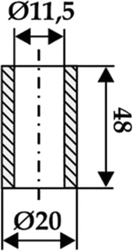 Technische Zeichnung: Industriehof® Buchse 11,5 x 20 x 48 mm, für M.E.A.A.T.