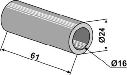 Technische Zeichnung: Industriehof® Buchse 16 x 24 x 61 mm, für Mulag, Nicolas, Noremat, Rousseau, S.M.A.