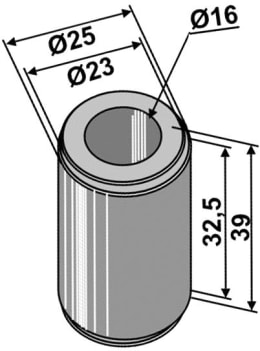 Technische Zeichnung: Industriehof® Buchse 16 x 23, 25 x 32,5 mm, 39 mm, für Agram, Taarup