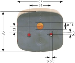 Technische Zeichnung: GEKA Schlussleuchte links/rechts 95 x 85 x 48 mm, Schluss-, Brems-, Blink-, Kennzeichenlicht