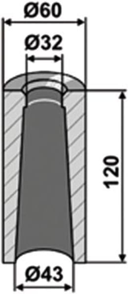 Technische Zeichnung: Industriehof® Einschweißbuchse 32, 43 x 60 x 120 mm, für Zinken mit Gewinde M 28