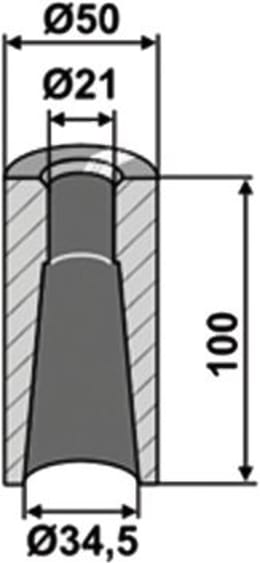 Technische Zeichnung: Industriehof® Einschweißbuchse 21, 34,5 x 50 x 100 mm, für Zinken mit Gewinde M 20
