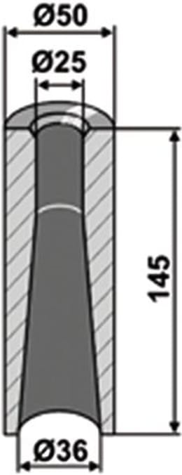 Technische Zeichnung: Industriehof® Einschweißbuchse 36, 25 x 50 x 145 mm, für Zinken mit Gewinde M 22