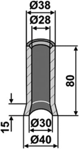 Technische Zeichnung: Industriehof® Einschweißbuchse 30, 28 x 40, 38 x 80 mm