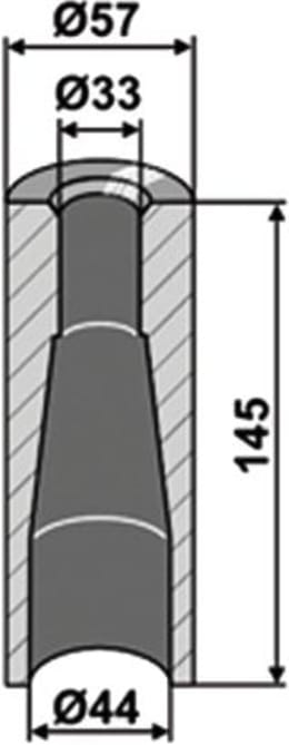 Technische Zeichnung: Industriehof® Einschweißbuchse 33, 44 x 57 x 145 mm, für Zinken mit Gewinde M 28