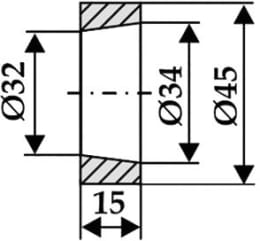 Technische Zeichnung: Industriehof® Einschweißbuchse 32, 34 x 45 x 15 mm