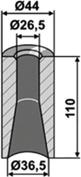 Technische Zeichnung: Industriehof® Einschweißbuchse 26,5, 36,5 x 44 x 110 mm, für Zinken mit Gewinde M 24