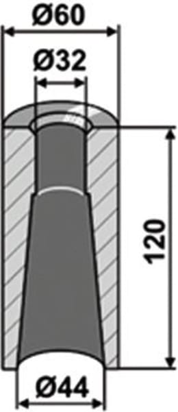 Technische Zeichnung: Industriehof® Einschweißbuchse 32, 44 x 60 x 120 mm, für Zinken mit Gewinde M 28
