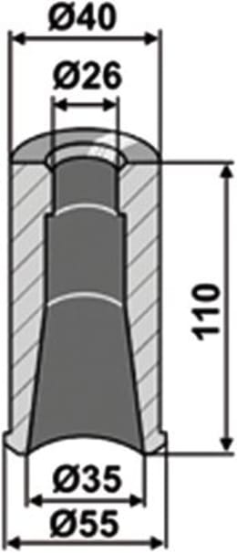 Technische Zeichnung: Industriehof® Einschweißbuchse 26, 35 x 40, 55 x 110 mm, für Zinken mit Gewinde M 24
