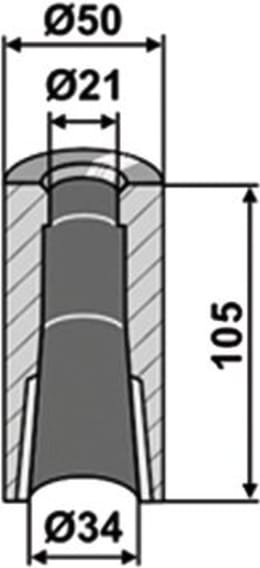 Technische Zeichnung: Industriehof® Einschweißbuchse 21, 34 x 50 x 105 mm, für Zinken mit Verdrehsicherung
