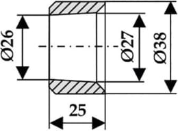 Technische Zeichnung: Industriehof® Einschweißbuchse 26, 27 x 38 x 25 mm