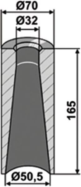 Technische Zeichnung: Industriehof® Einschweißbuchse 32, 50,5 x 70 x 165 mm