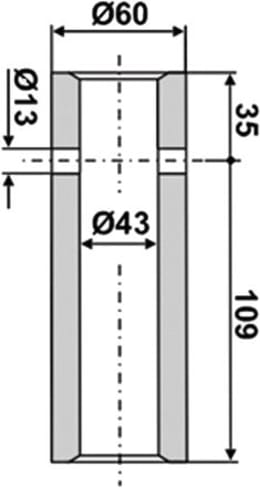 Technische Zeichnung: Industriehof® Einschweißbuchse 43 x 60 x 144 mm, für Zinken mit Ø 42 mm