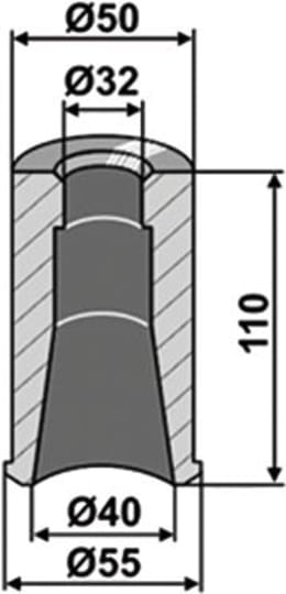Technische Zeichnung: Industriehof® Einschweißbuchse 32, 40 x 50, 55 x 110 mm, für Zinken mit Gewinde M 30