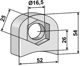 Technische Zeichnung: Industriehof® Halter 54 x 52 x 18,5 mm, Bohrung 16,5 mm, mit Sechkantansatz Nobili Schlegelmesser