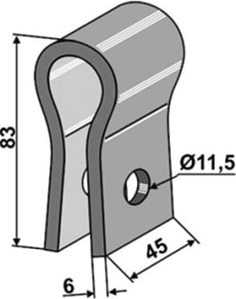 Technische Zeichnung: Industriehof® Halter 83 x 45 x 6 mm, Bohrung 11,5 mm für Spraglese-Mica, Thyregod Schlegelmesser