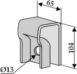 Technische Zeichnung: Industriehof® Halter 104 x 65 x 6,5 mm, Bohrung 13 mm für JF Schlegelmesser