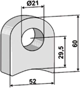 Technische Zeichnung: Industriehof® Halter 60 x 52 x 19 mm, Bohrung 21 mm, ohne Sechkantansatz Desvoys Schlegelmesser