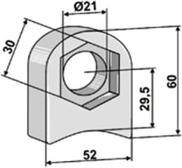 Technische Zeichnung: Industriehof® Halter 60 x 52 x 19 mm, Bohrung 21 mm, mit Sechkantansatz Desvoys Schlegelmesser