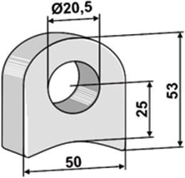 Technische Zeichnung: Industriehof® Halter 53 x 50 x 18 mm, Bohrung 20,5 mm, ohne Sechkantansatz Sicma Schlegelmesser