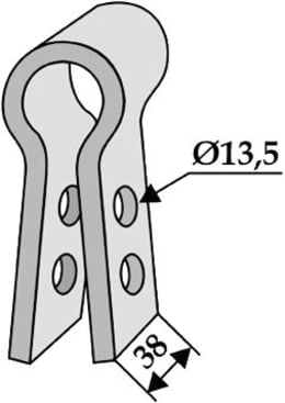 Technische Zeichnung: Industriehof® Halter 100 x 38 x 8 mm, Bohrung 13,5 mm für Gyro, Nicolas Schlegelmesser