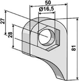 Technische Zeichnung: Industriehof® Halter 81 x 50 x 18,5 mm, Bohrung 16,5 mm, mit Sechkantansatz Berti