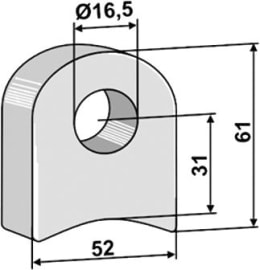 Technische Zeichnung: Industriehof® Halter 61 x 52 x 18 mm, Bohrung 16,5 mm, ohne Sechkantansatz Sicma Schlegelmesser