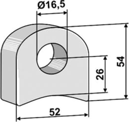 Technische Zeichnung: Industriehof® Halter 54 x 52 x 18,5 mm, Bohrung 16,5 mm, ohne Sechkantansatz Nobili Schlegelmesser